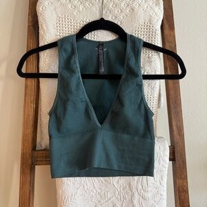 Urban Outfitters Out From Under Dark Green Ribbed V Neck Cropped Top